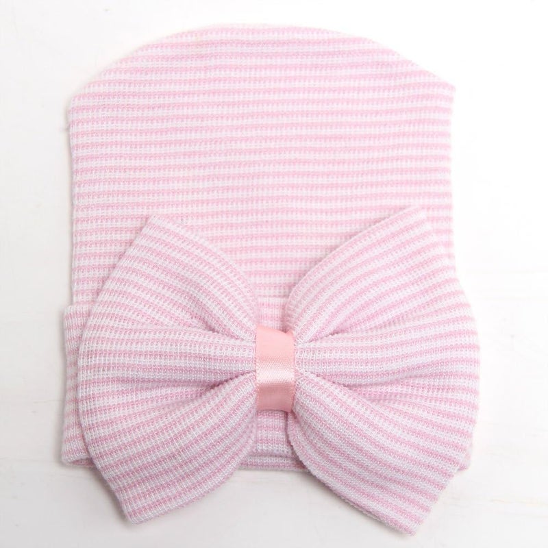 DRESHOW BQUBO Newborn Hospital Hat Infant Baby Hat Cap with Big Bow Soft Cute Knot Nursery Beanie - Image 5
